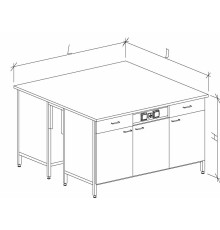 Стол-тумба островной на основе столов-тумб металлических с дверками, ящиками и розетками 1200 СТОп-М с/я.р.
